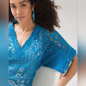 White House Black Market Teal Lace V-Neck Kimono Size Small